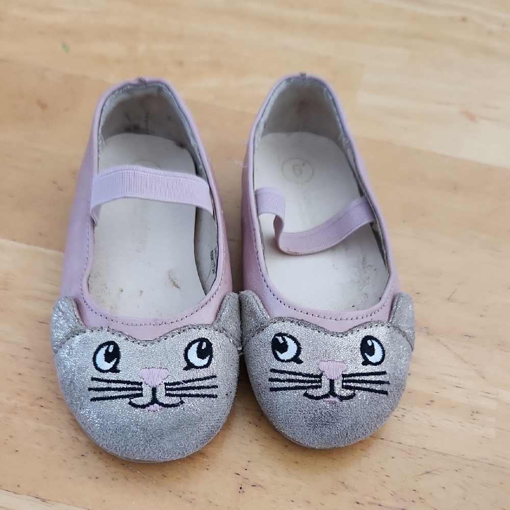 Charming Pink and Silver Cat Face Toddlers Dress Shoes